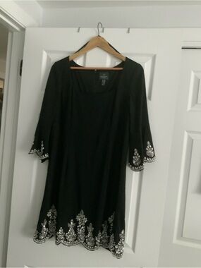 Black Embellished Tunic Dress with Silver Beadwork
